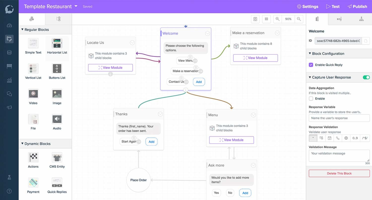 A sample chatbot flow made with BotStar, a No Code tool for making chatbots.