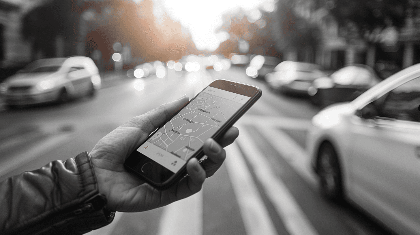 Person on a phone trying to get a cab