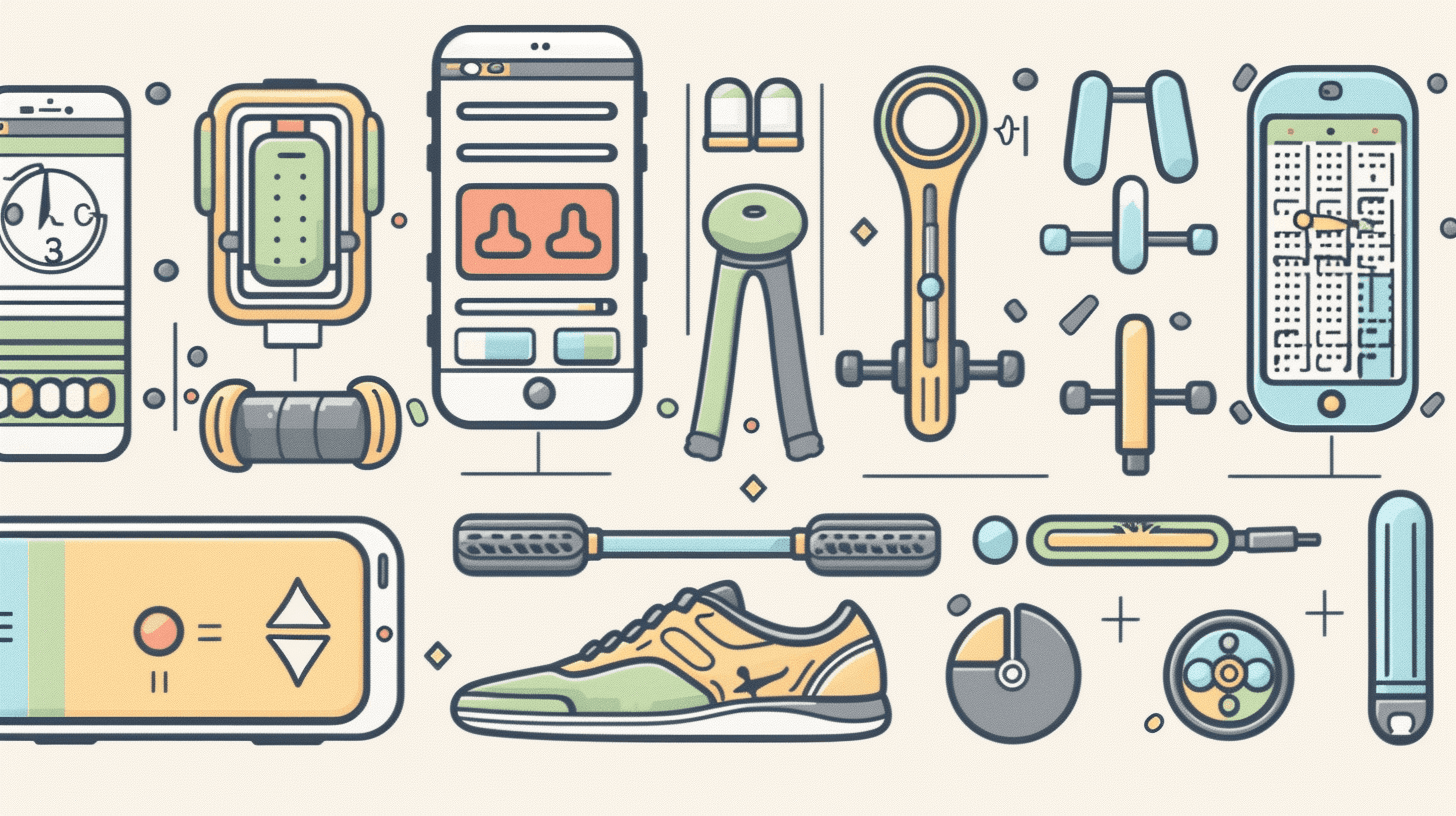 Illustration of many fitness apps and icons