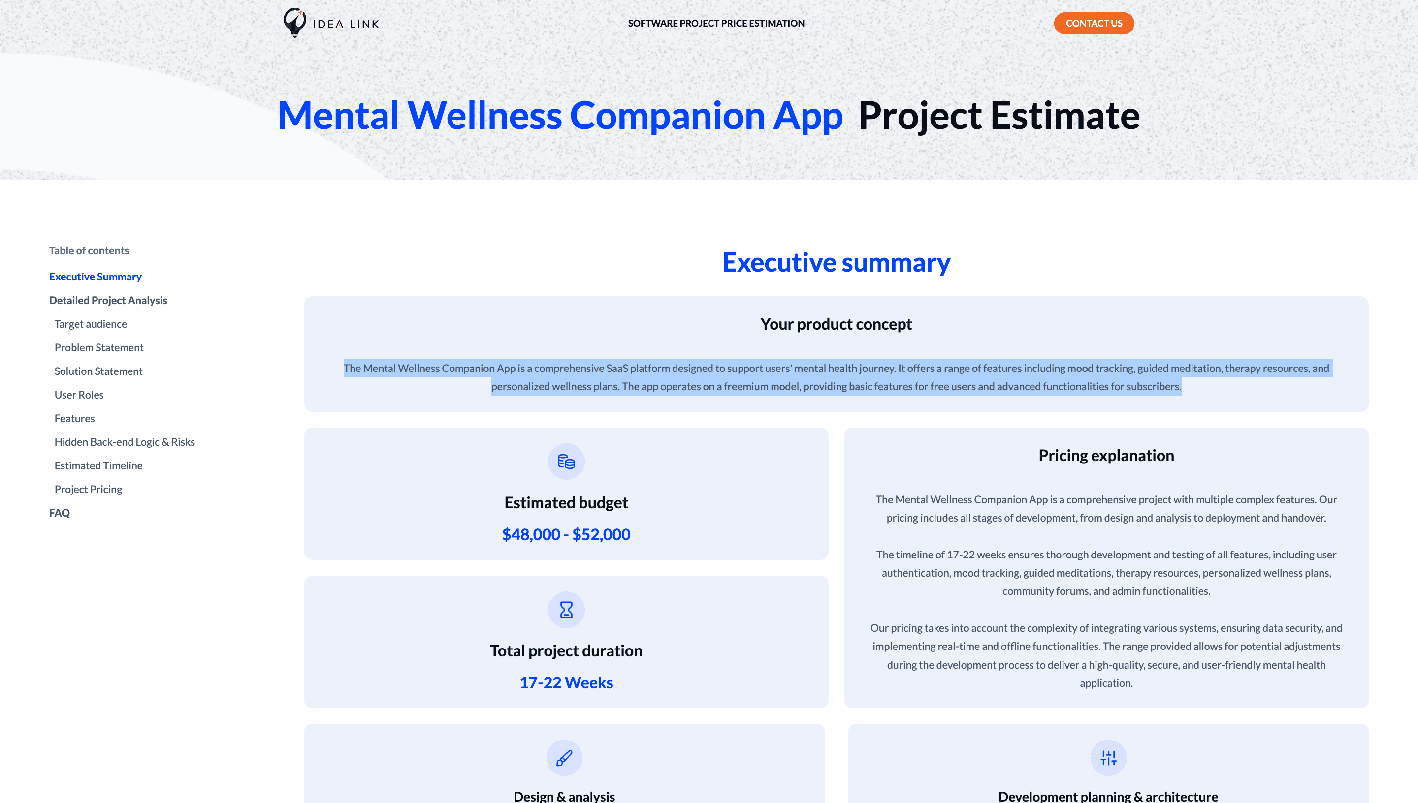mental health app estimate
