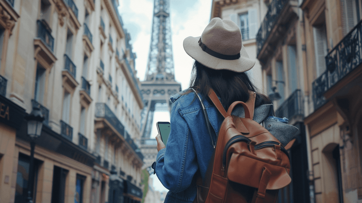 Person using a phone in paris