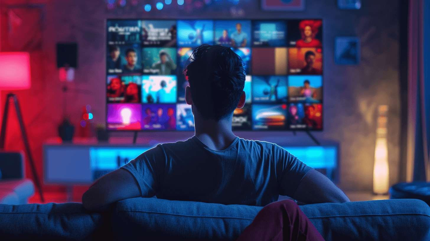 Person sitting at a computer watching a streaming app