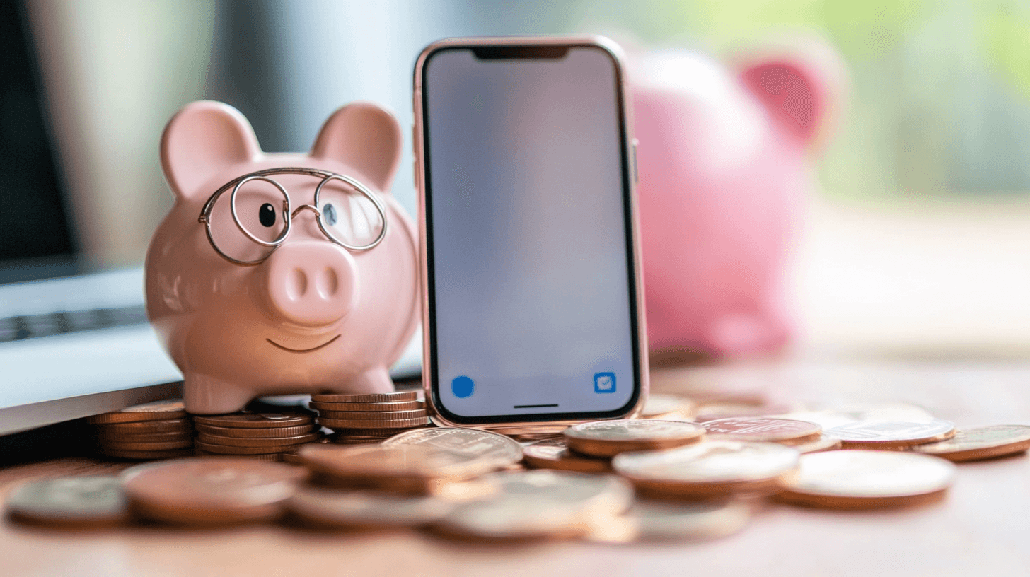 Piggy bank near a laptop