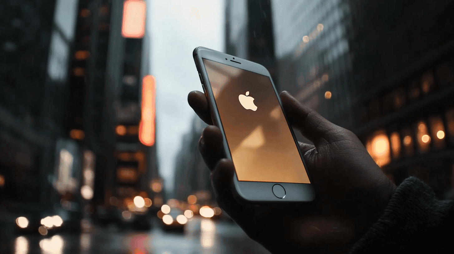 Iphone in a hand looking at a street