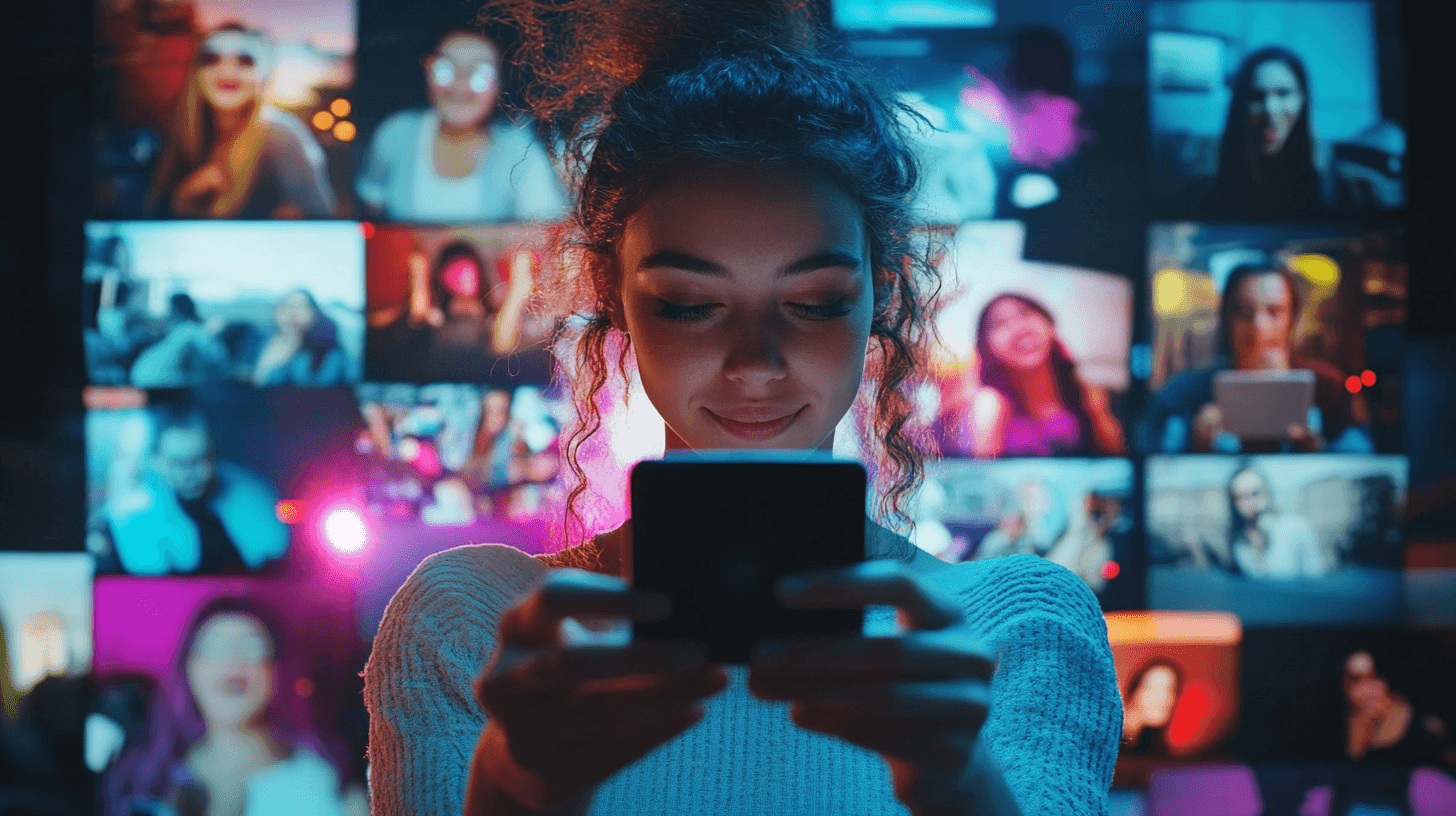 Woman looking at an app like tiktok