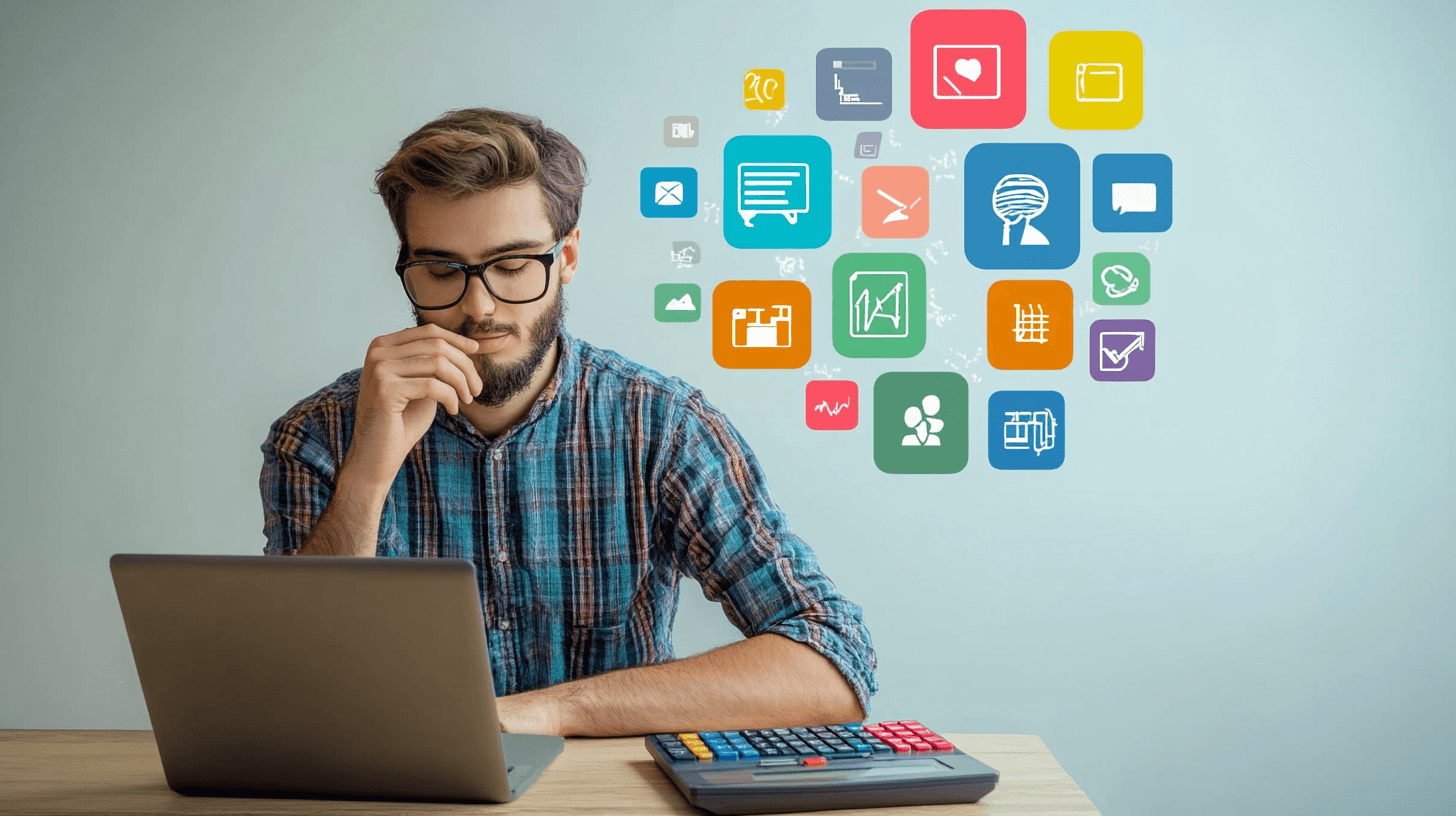 Person working on a computer thinking about apps