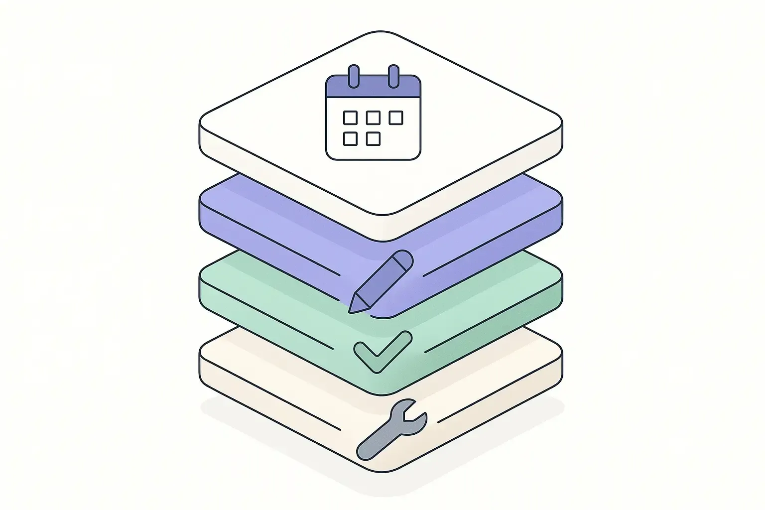 Minimalist layered diagram showing software development cost components with icons for planning, design, coding, testing, and maintenance.