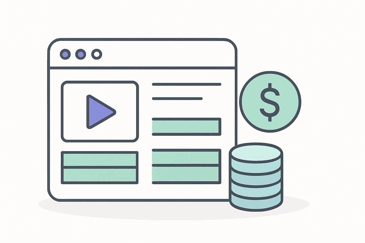 image showing website, database and dollar sign next to it