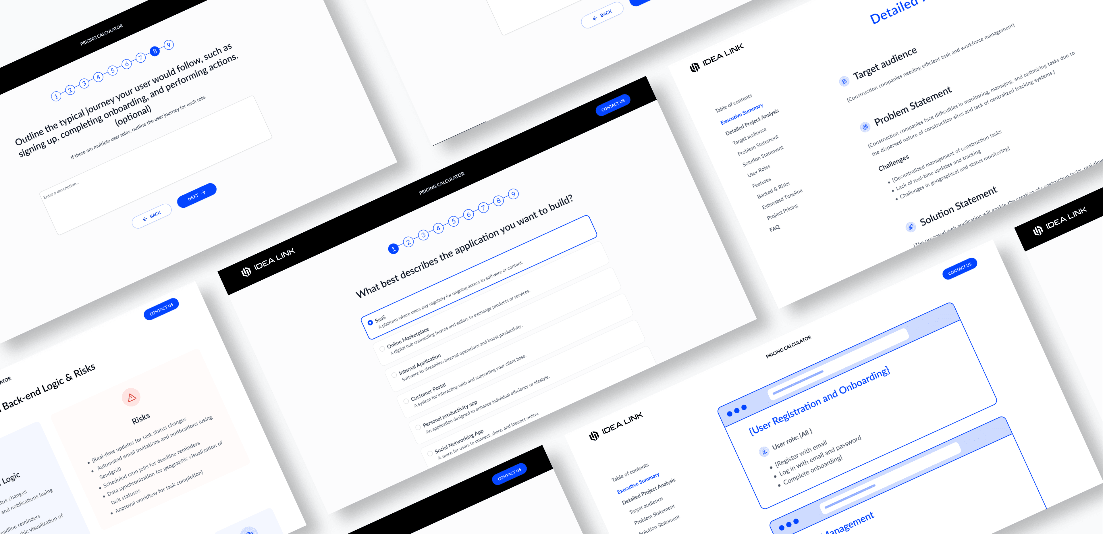 AI Cost Estimator – Übersicht mehrerer Bildschirme