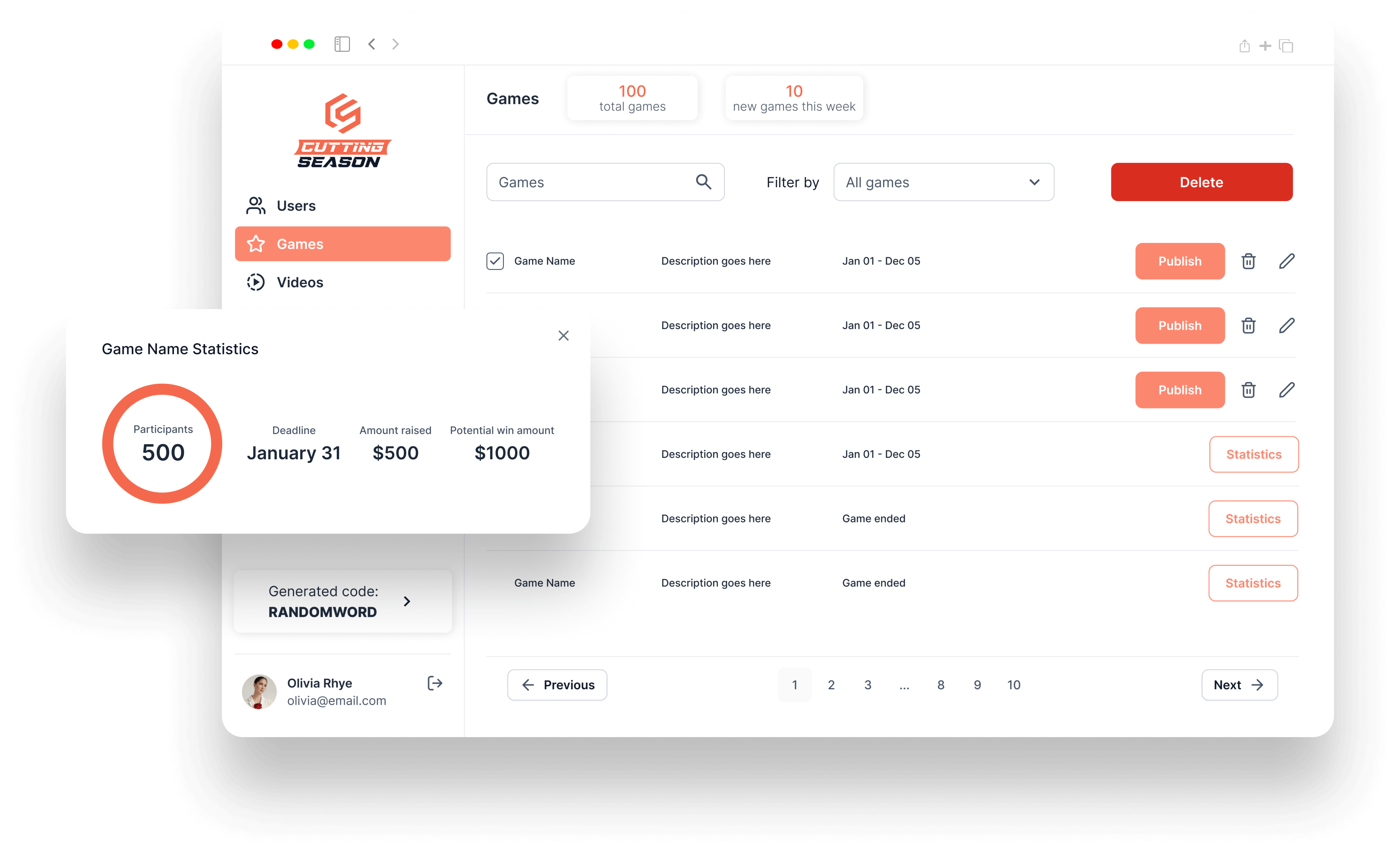 Spiele-Dashboard screenshot