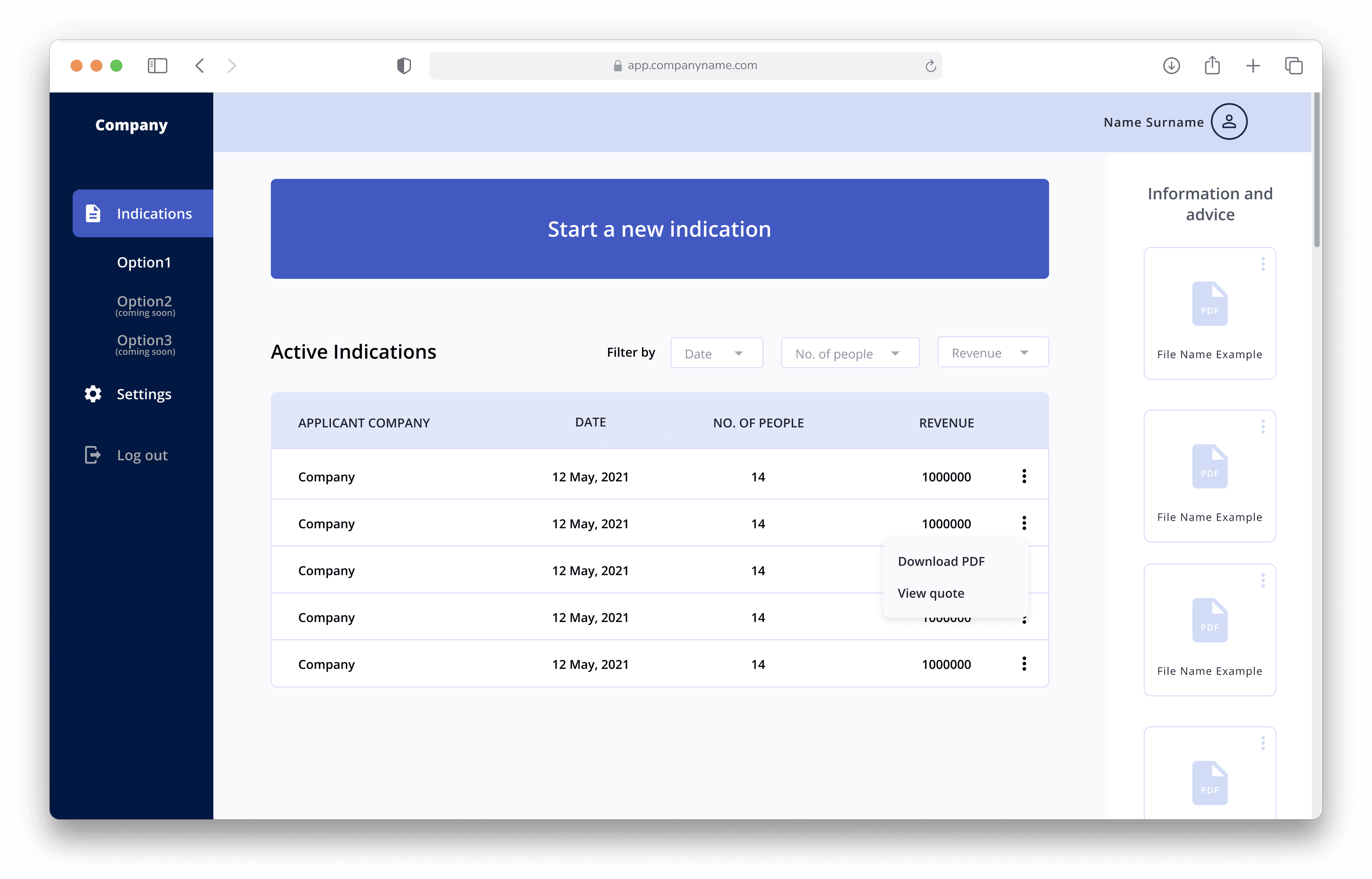Insurance dashboard overview