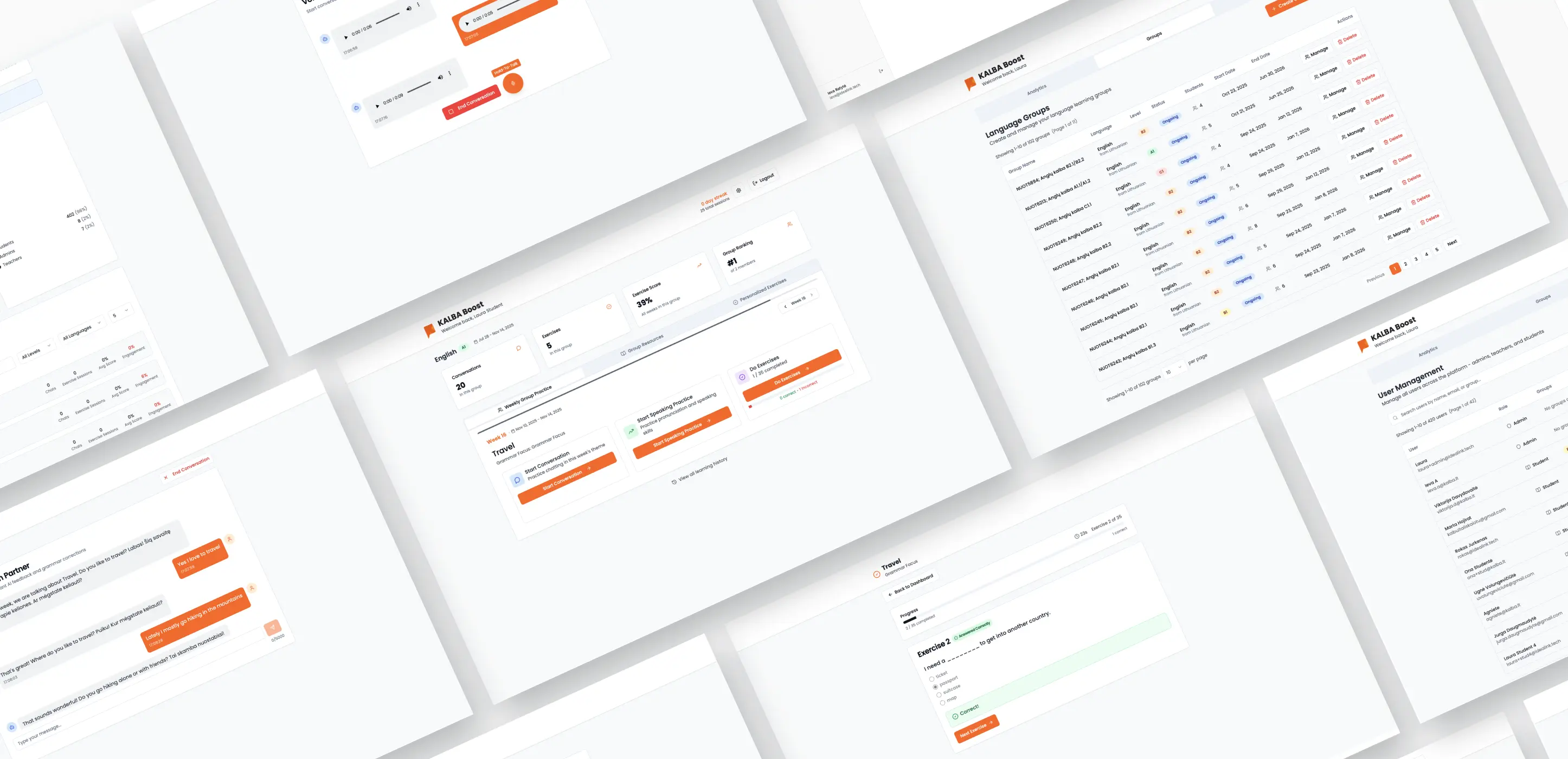 KALBA Boost platform - multiple screens overview