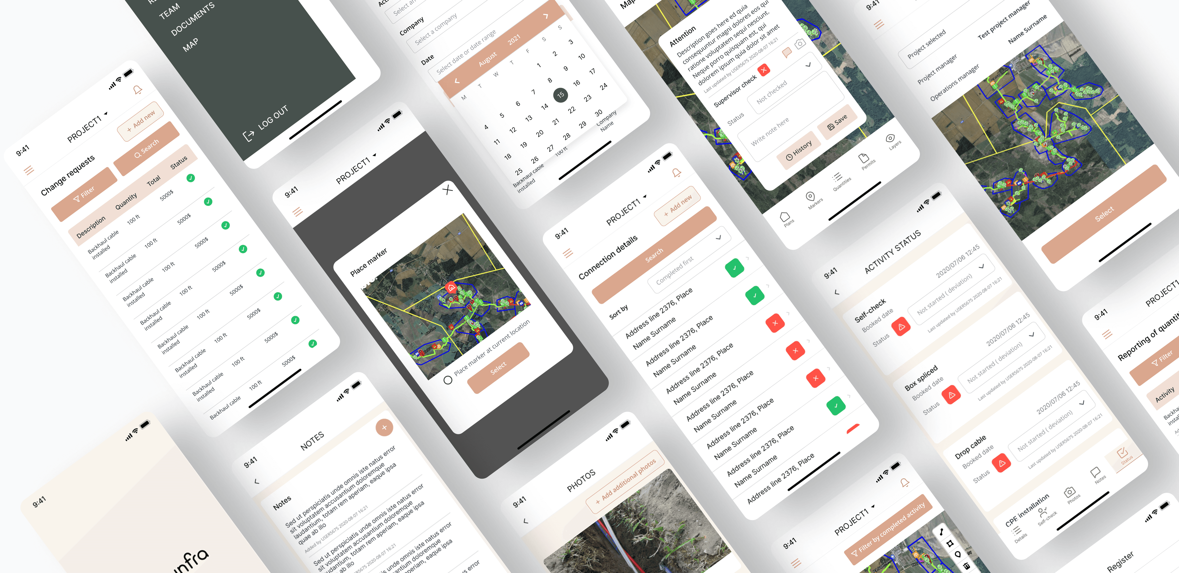 Open Infra mobile app design screens