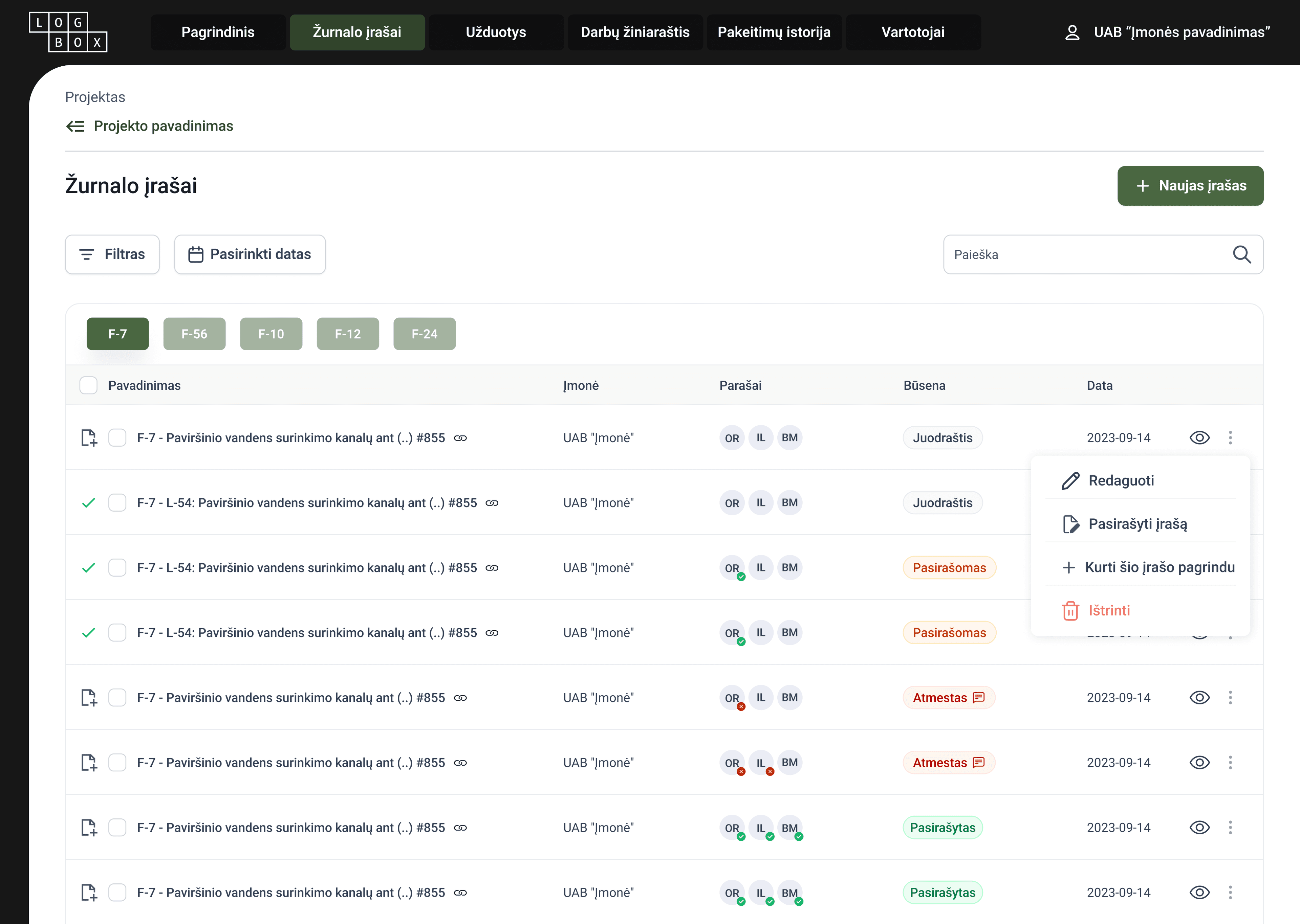 Logbox desktop dashboard
