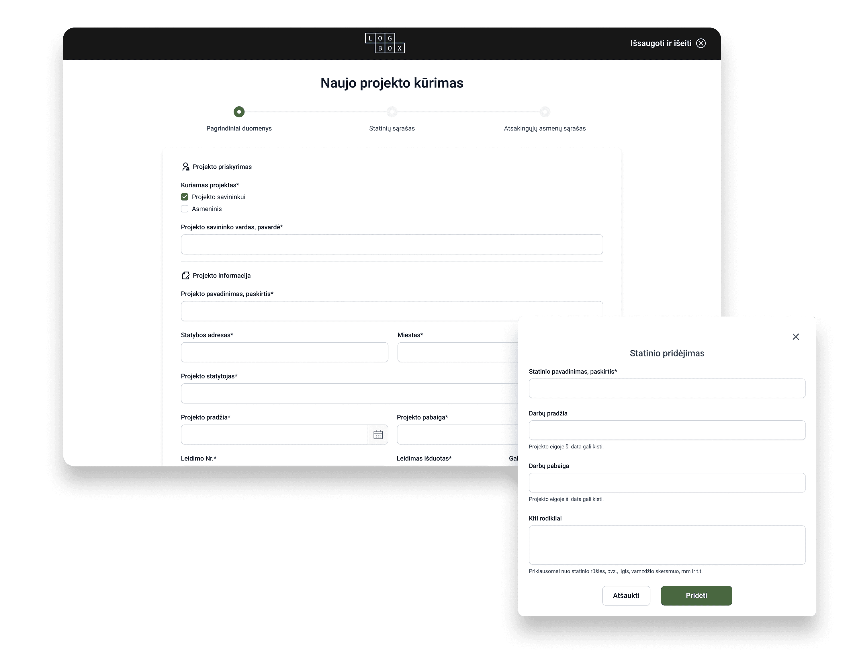 Projekterstellung screenshot
