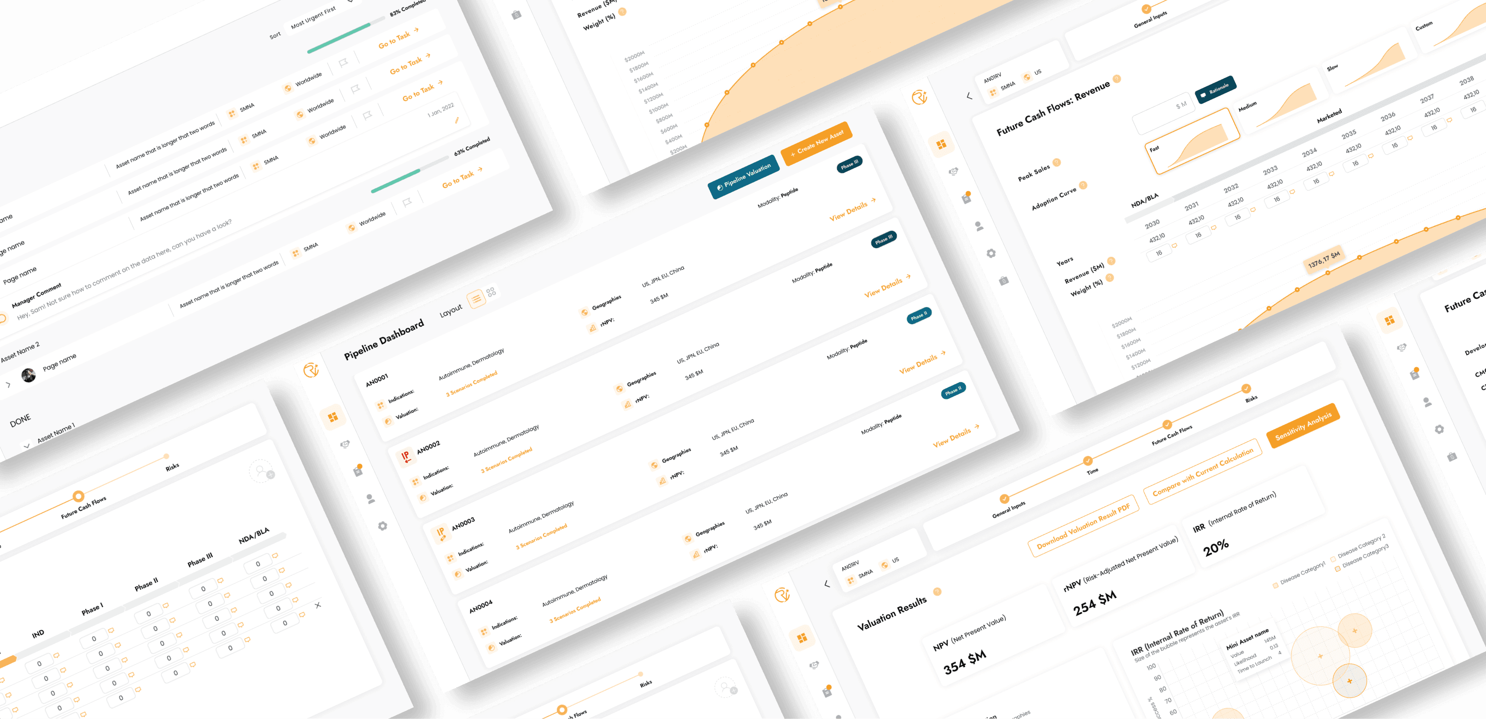 Valuation platform - multiple screens overview