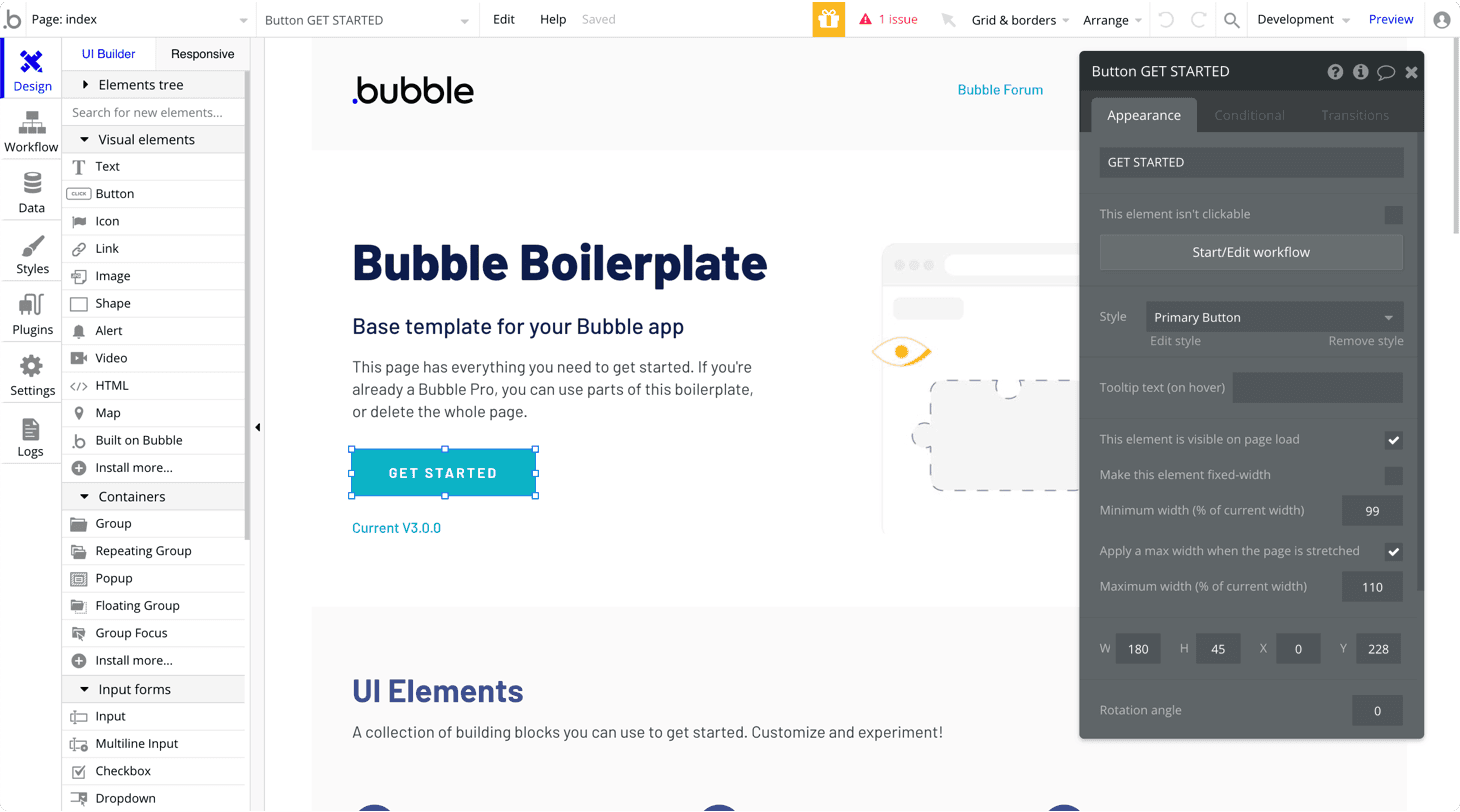 No Code website building with Bubble