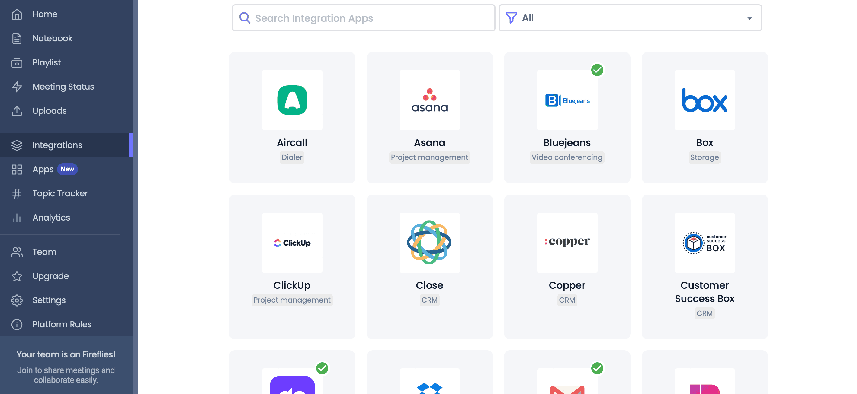 Fireflies.ai User Interface