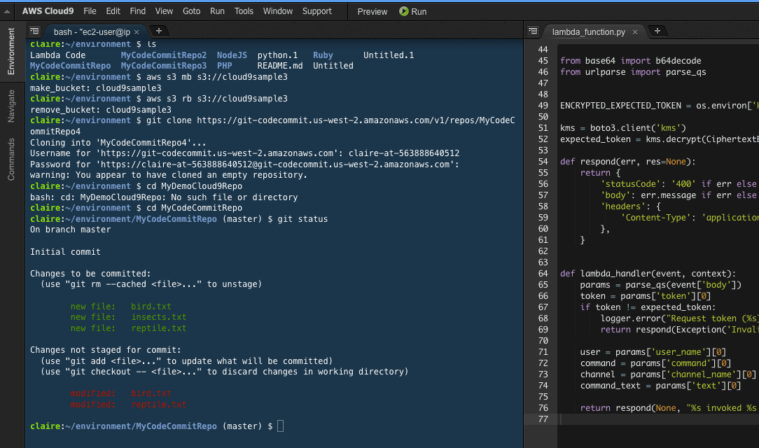 AWS Cloud9 interface