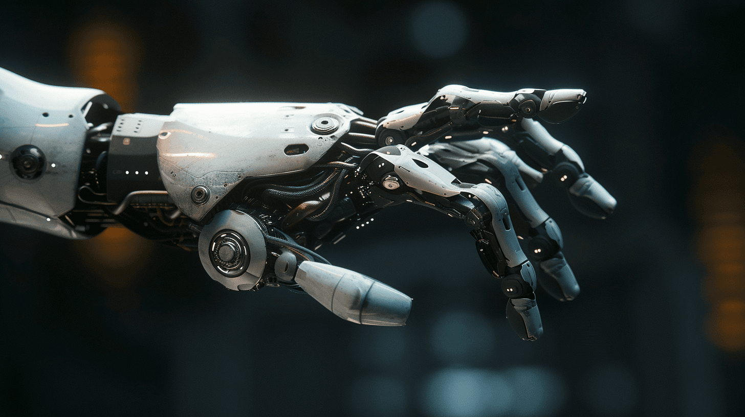 A hand of a robot reaching out