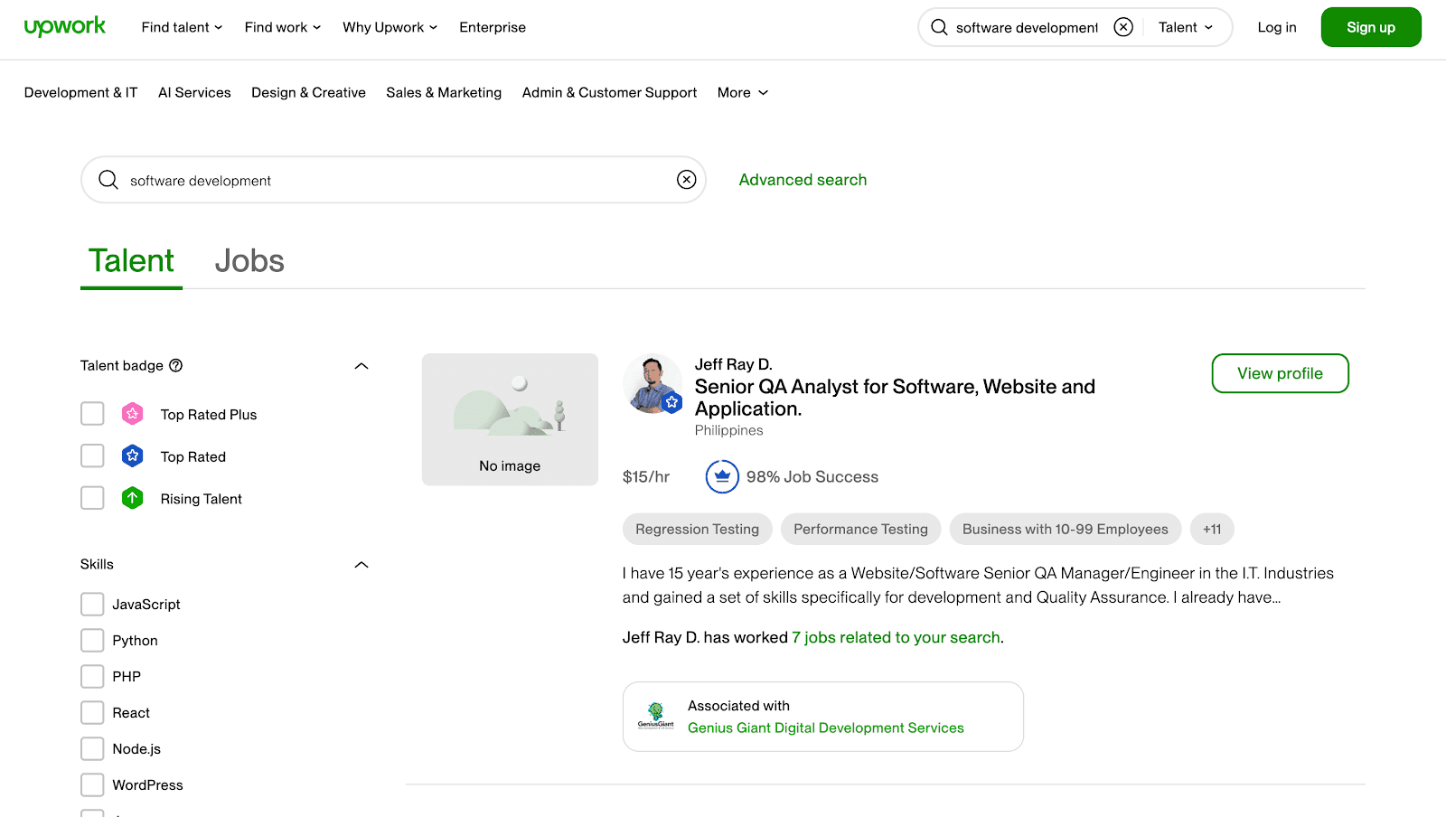 Upwork interface