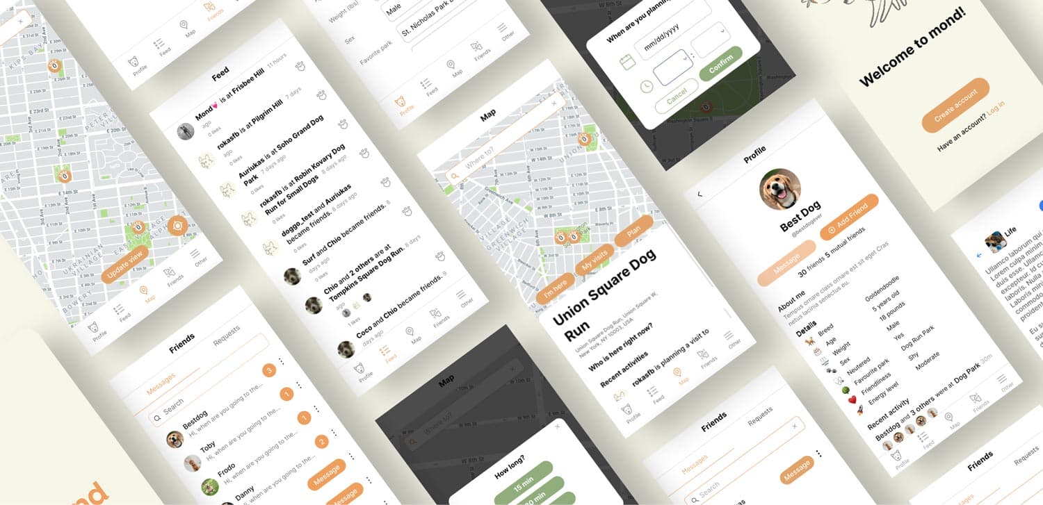 Screenshots of Mond, a native ios app built with no code