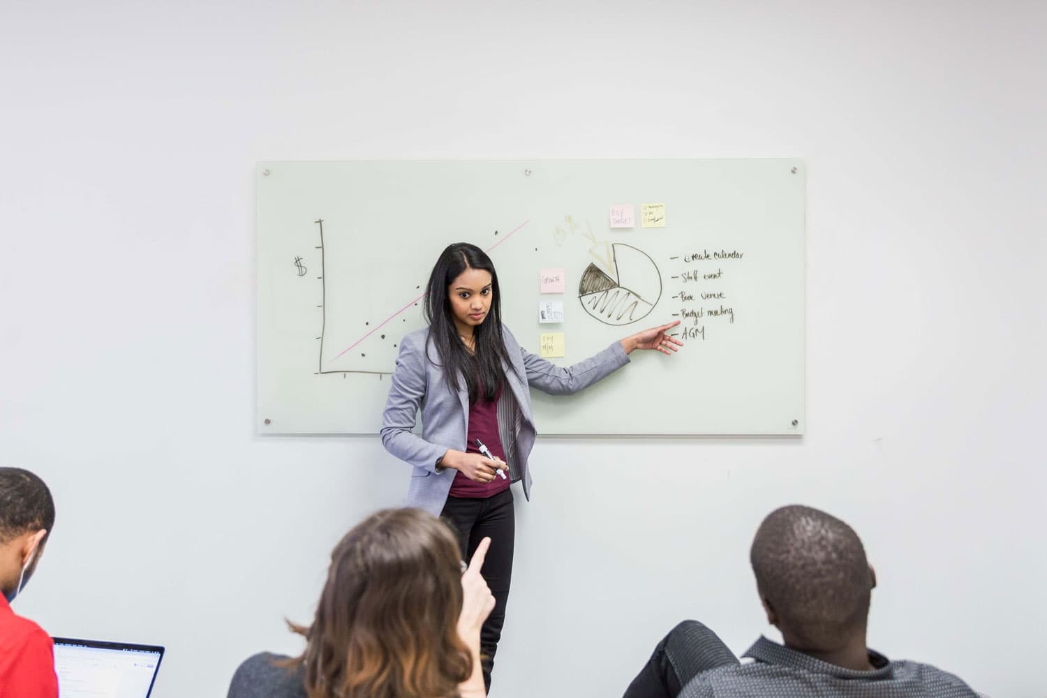 A young woman giving a business presentation