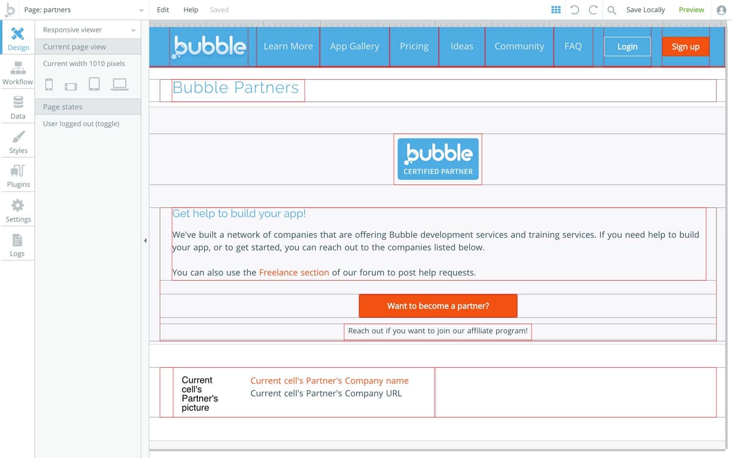 Responsive Design interface of Bubble.io