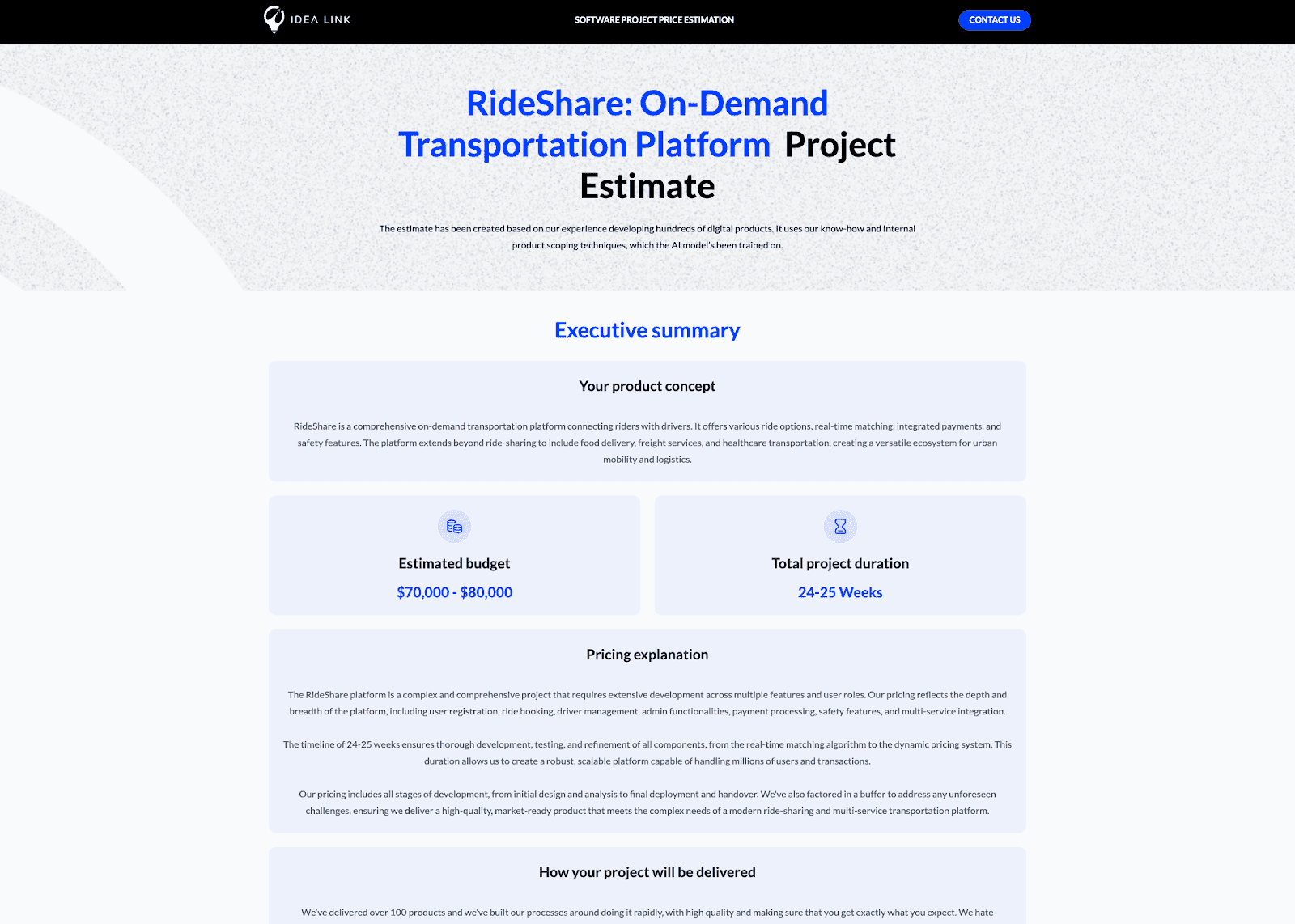 App like uber project estimate