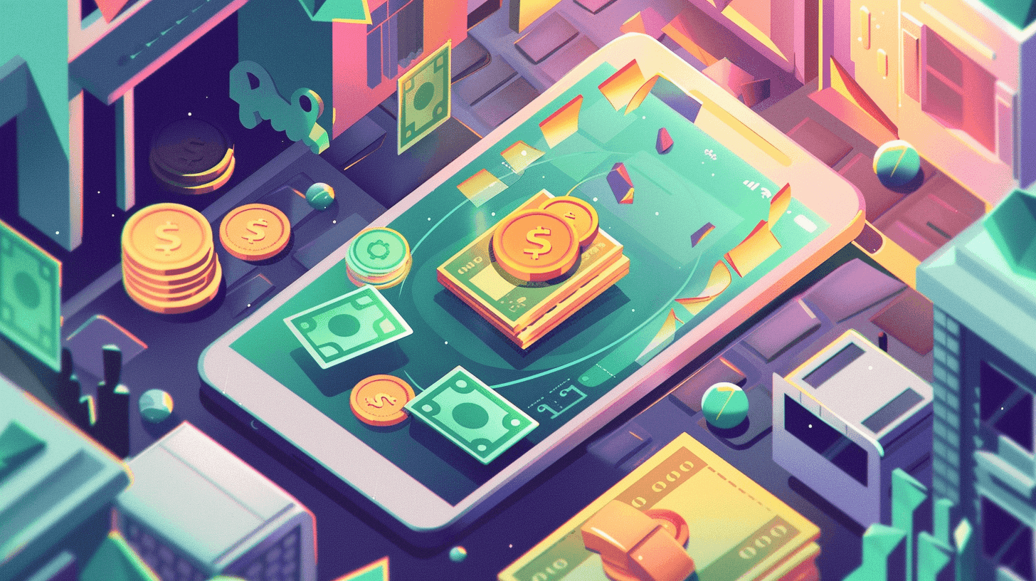 Illustration of money on a phone