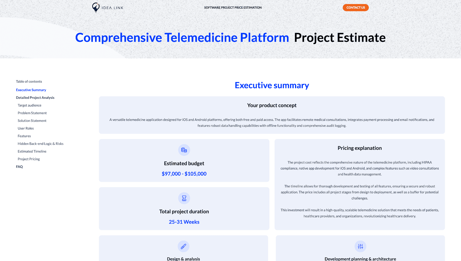 Telemedicine estimate