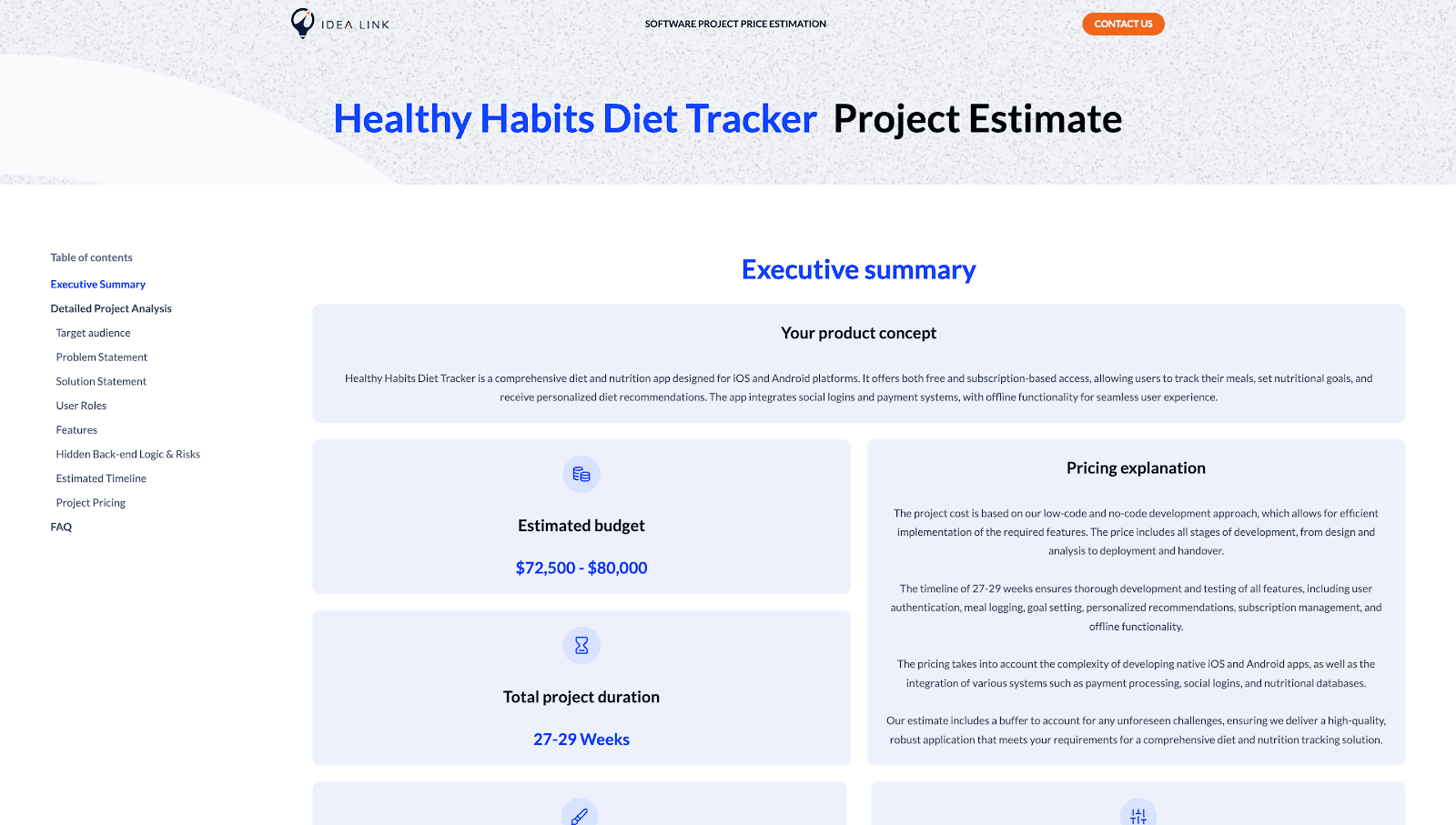 Diet app estimate