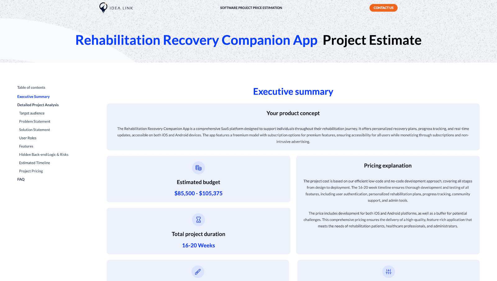 rehabilitation app estimate