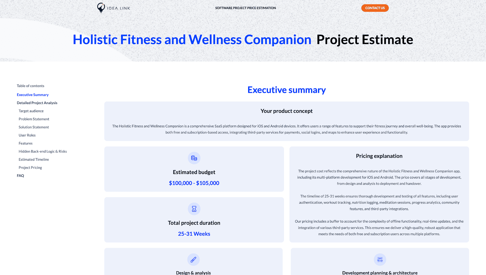 Fitness app estimate