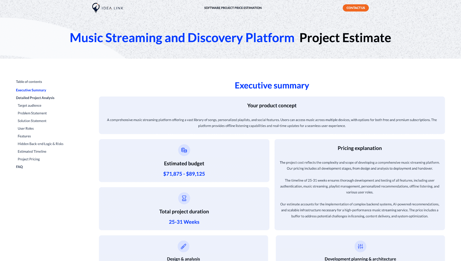 Music streaming app estimate