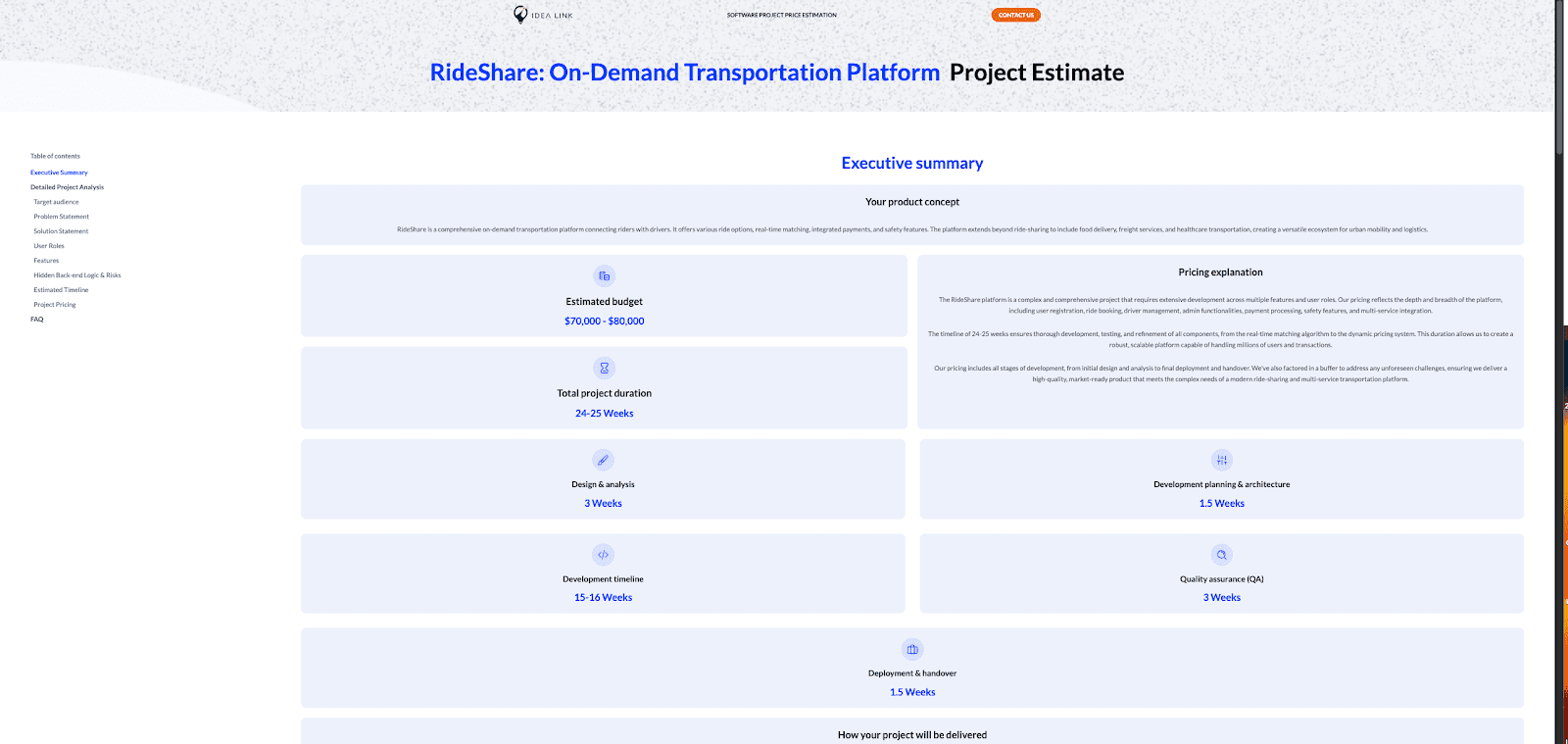 Estimation of an app like uber