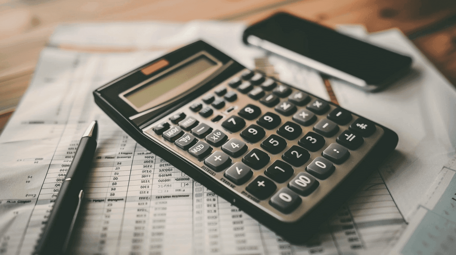 Calculator and phone on a table