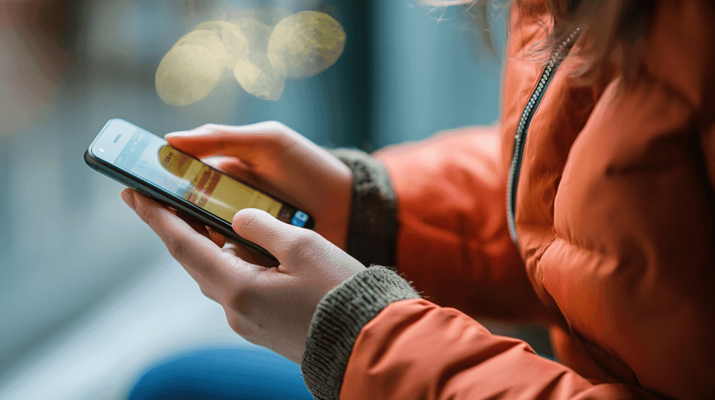 Person looking at their phone outside