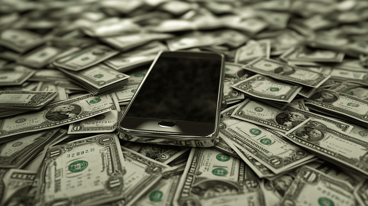 Phone surrounded by money