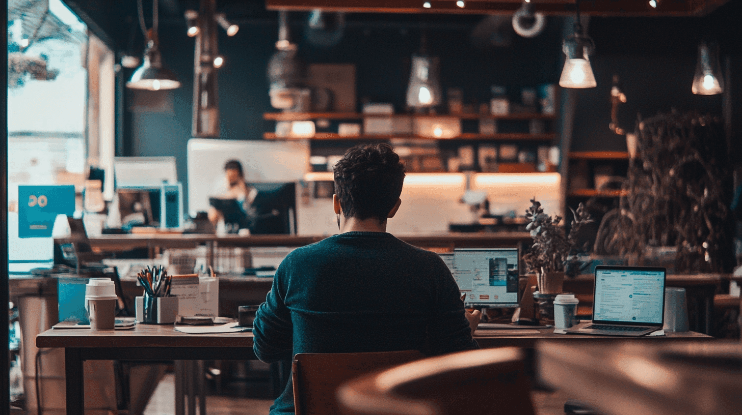 Developer working at a cafe