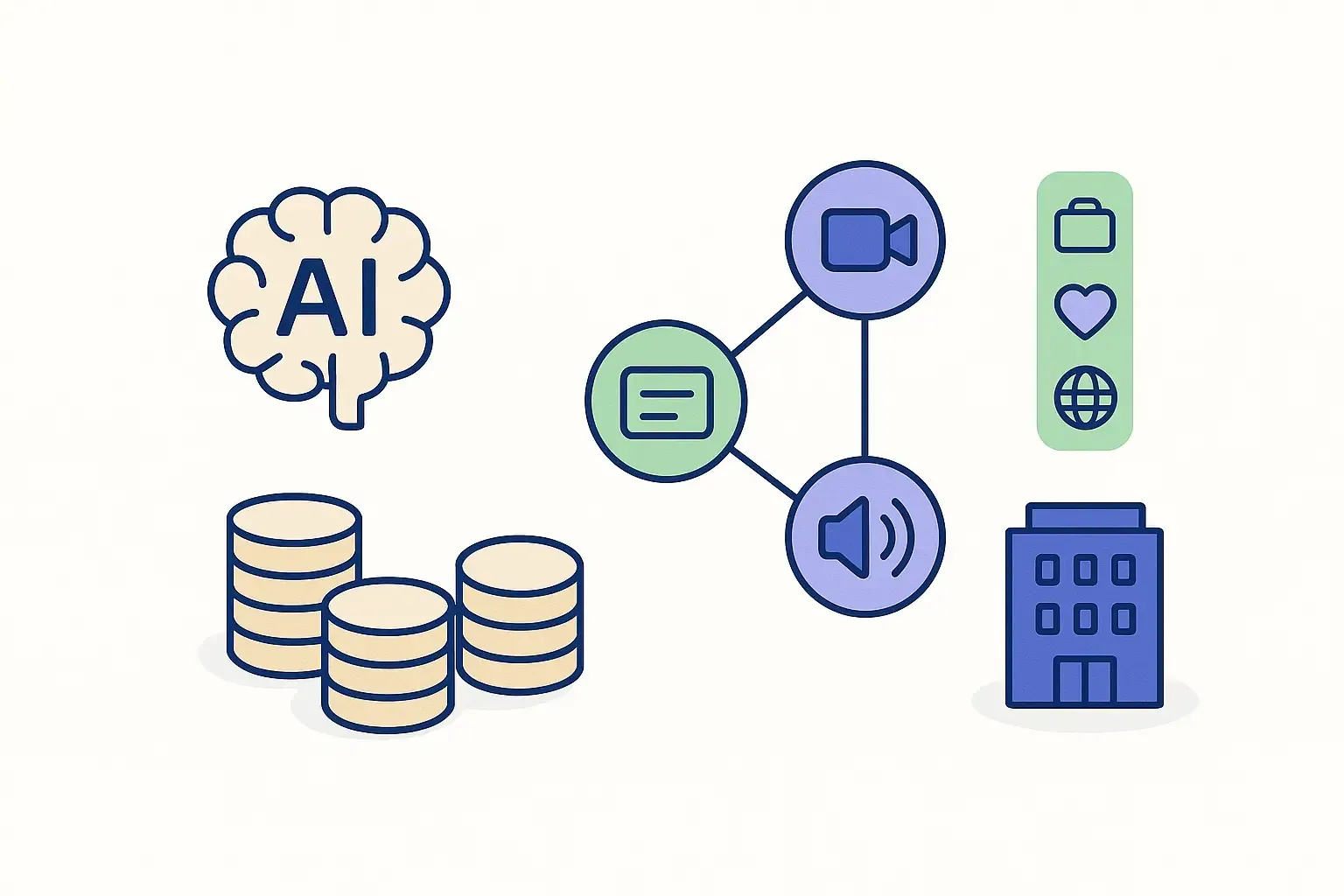 Minimal Notion-style image showing AI, linked platforms, monetization, verticals, and enterprise trends in social audio.